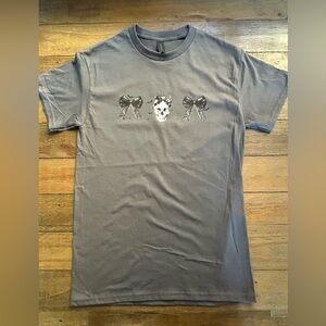 Halloween Skull and Black Bows Graphic Heavy Cotton Charcoal Tee Dark Girly